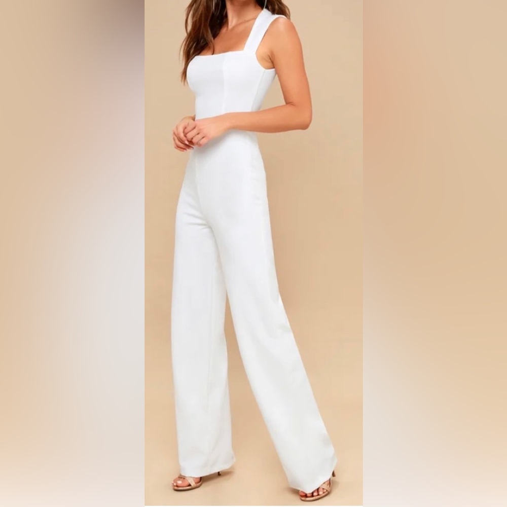 Lulu's White Square Neck Wide-Leg Jumpsuit